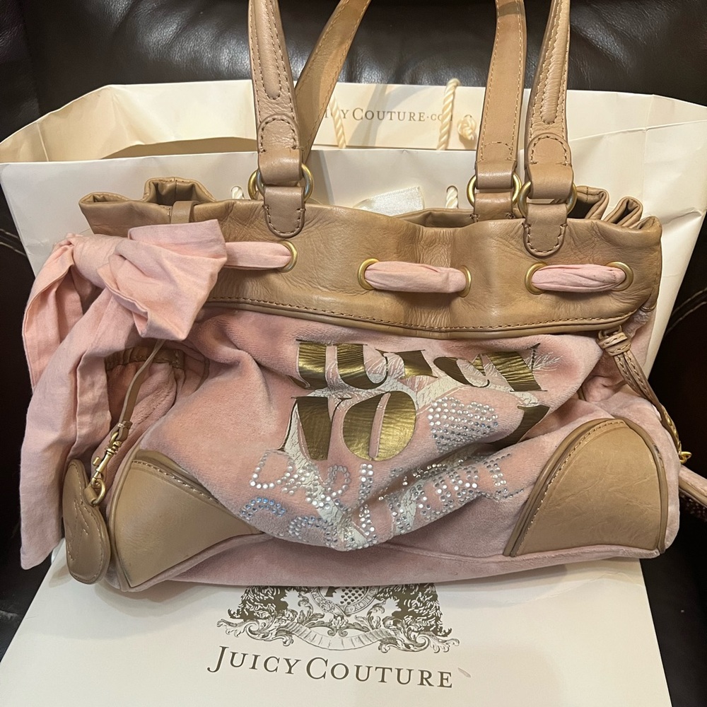 Juicy Couture handbag- blush with tan leather— great condition gently used